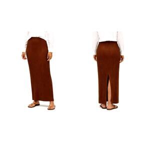 Free People Clara Hi Rise Knit Slit Back Maxi Skirt Brown Combo size S